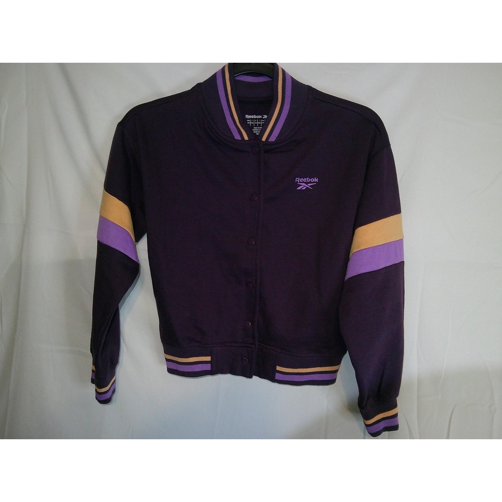 Reebok Kids Track Jacket Purple‎ Gold Colorblock Bomber Style Size Medium/8